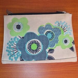 Thirty One Floral Magnetic Zip Wallet Clutch Purse Green Blue Card Holders 7.5"